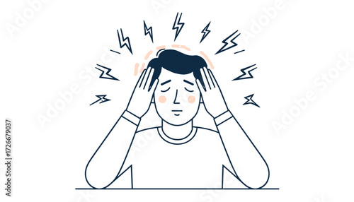 A person experiencing a headache with tension and discomfort