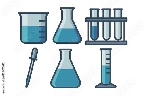Collection of scientific laboratory glassware and chemical equipment for educational experiments and scientific research