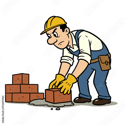 Construction worker laying bricks on mortar at a building site  