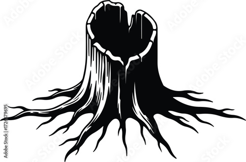 Vector Tree stump abstract roots organic nature silhouette Illustrator