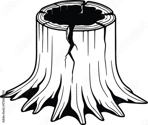 Vector Tree stump cracked detailed wood graphic silhouette Illustrator