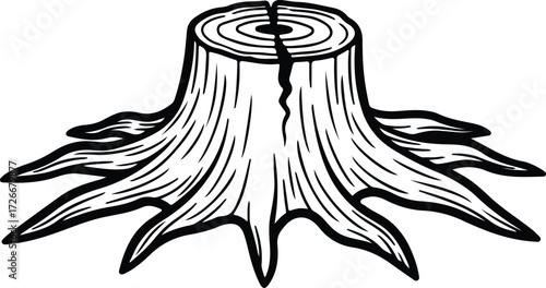 Vector Tree stump cracked texture natural black silhouette Illustrator