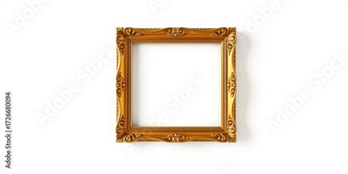 Elegant golden wooden photo frame, isolated on white Perfect for home decor,  mockup,  picture frame