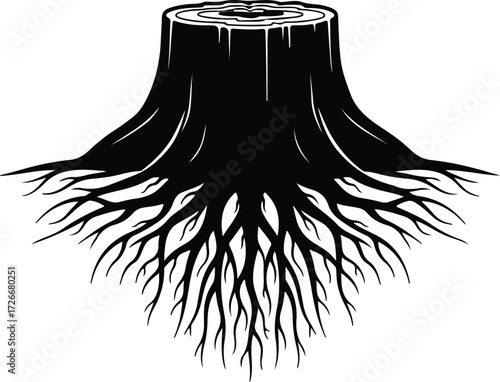 Vector Tree stump rooted silhouette isolated design Illustrator