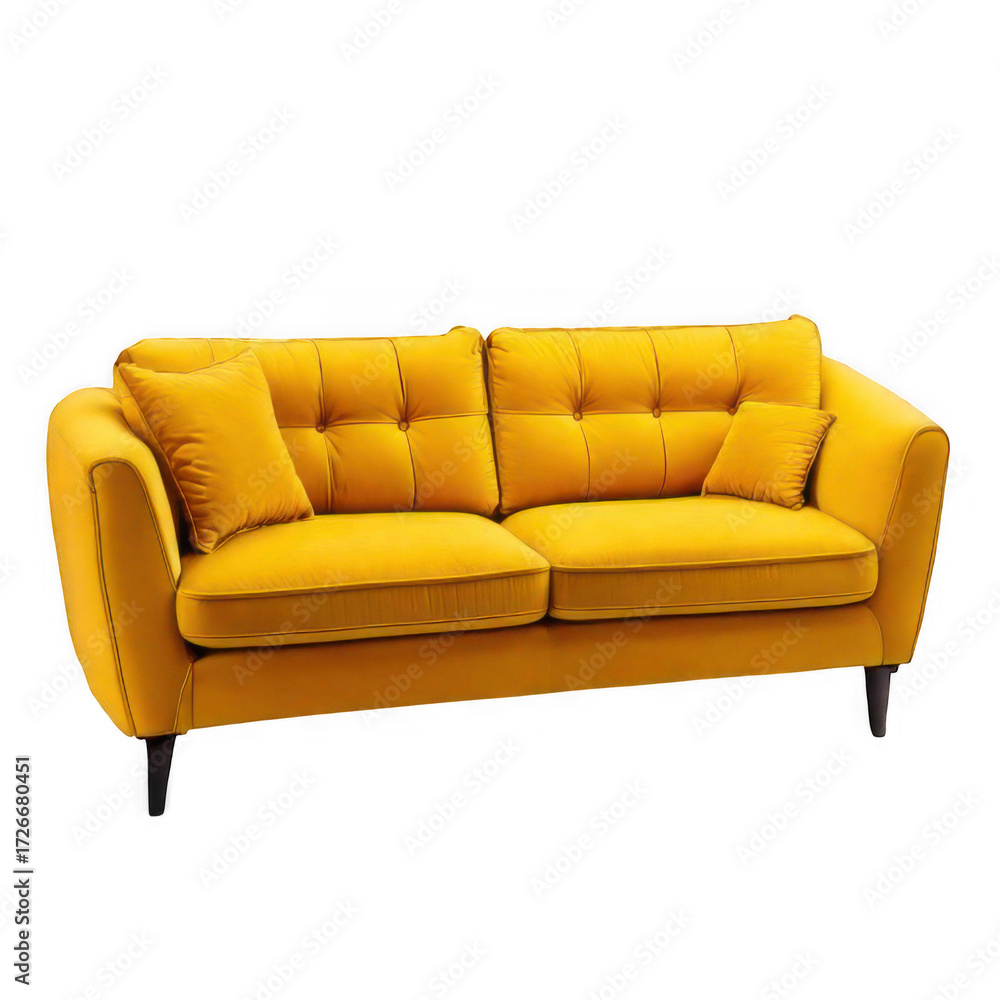Fototapeta premium A yellow sofa isolated on a transparent background.