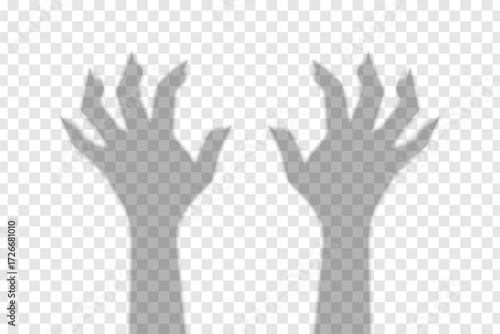 Shadows of an evil hands with claws. Halloween decoration on transparent background. Vector illustration