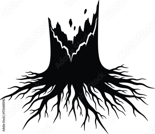 Vector Tree stump with roots silhouette graphic isolated Illustrator