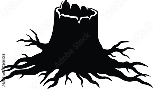 Vector Tree stump with roots silhouette Illustrator