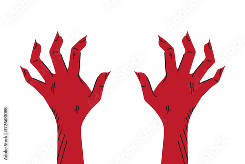 Hand drawn devil hands with claws. Monster hands isolated on white background. Vector illustration