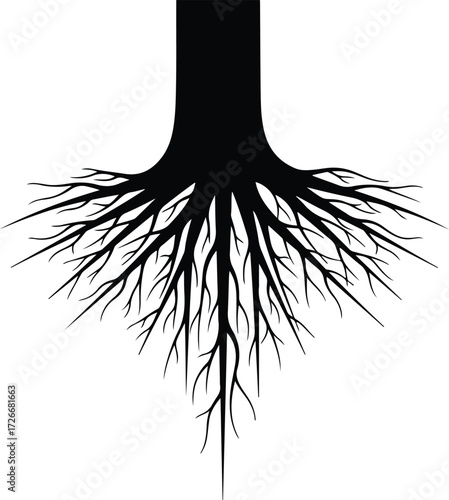 Vector Tree with roots simple black and white silhouette Illustrator