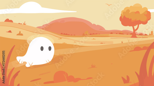 Cute ghost peeking around and checking the area illustration