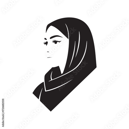 Elegant Hijab Women Portrait with Silhouette On white Background.