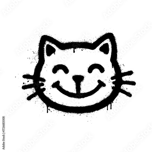 Happy smiling graffiti spray painted cat face icon design vector illustration