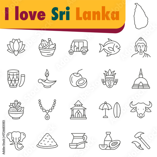 Icons of Sri Lanka's culture, nature, and tourism. Symbols of Sri Lanka.