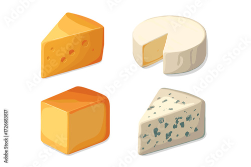 Delicious gourmet cheese selection featuring various types like cheddar, brie, and blue cheese wedges and wheels