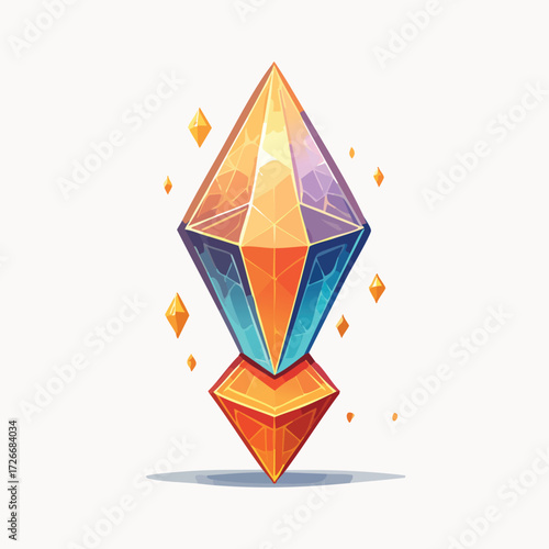 Abstract digital art of a glowing crystal with colorful facets and a gem-like appearance
