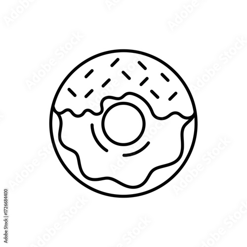 Donut with Icing and Sprinkles Line Art Vector Illustration