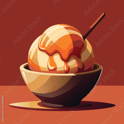 A scoop of caramel ice cream in a bowl