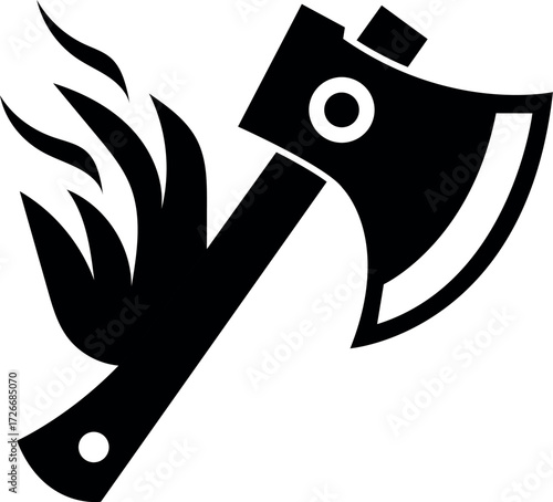Axe with flames isolated on white background