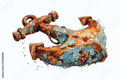 Anchor Covered in Rust and Barnacles Underwater pile isolated