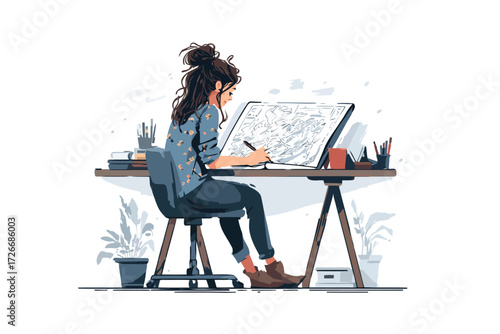 Cartographer at work navigation isolated