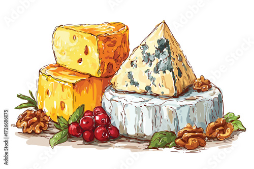 Cheese Platter with Variety of Artisan Cheeses delicacy isolated