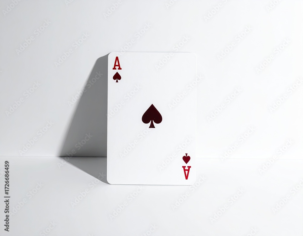 Obraz premium Ace of Spades playing card, white background, shadow