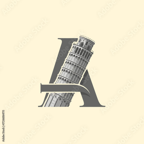 Leaning Tower of Pisa integrated into the letter A, creating a unique and stylized logo design.