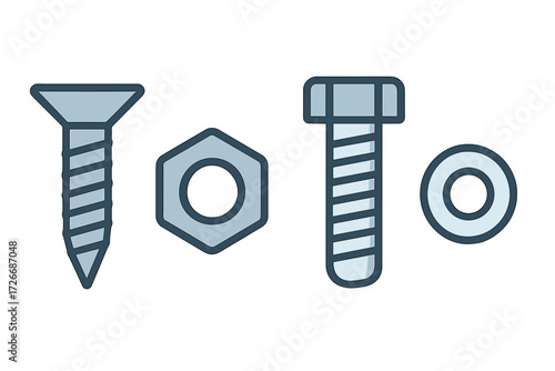 Screw nut bolt and washer hardware components for construction and repair projects