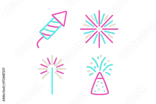 Vibrant and colorful pyrotechnic elements for festive holiday celebrations, special events, and party decorations