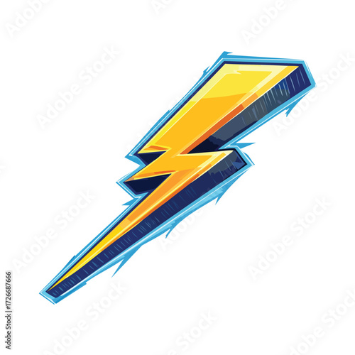 Bright Yellow Lightning Bolt Illustration with Electric Blue Outline on a White Background