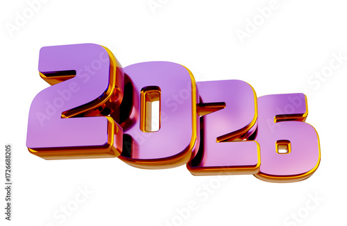 3D New Year 2026 Purple Golden