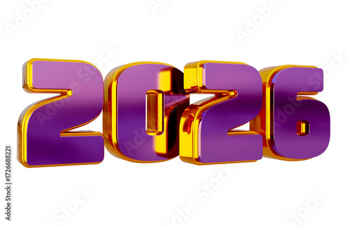 3D New Year 2026 Purple Golden