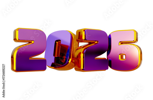 3D New Year 2026 Purple Golden