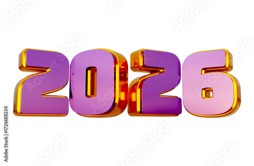 3D New Year 2026 Purple Golden