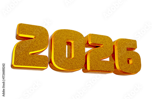 3D New Year 2026 Glitter Golden