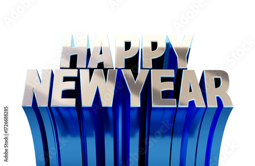 3D Happy New Year White With Blue Shiny
