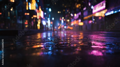 Wallpaper Mural Vibrant city reflections illuminate wet street. AI generated Torontodigital.ca