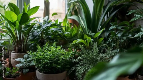 Potted houseplants thriving by the window, perfect for home decor, gardening tips, urban jungles, indoor plant care blogs, plant nurseries.