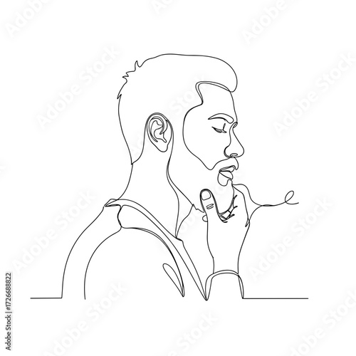Man thinking with hand on chin in minimalist line art style