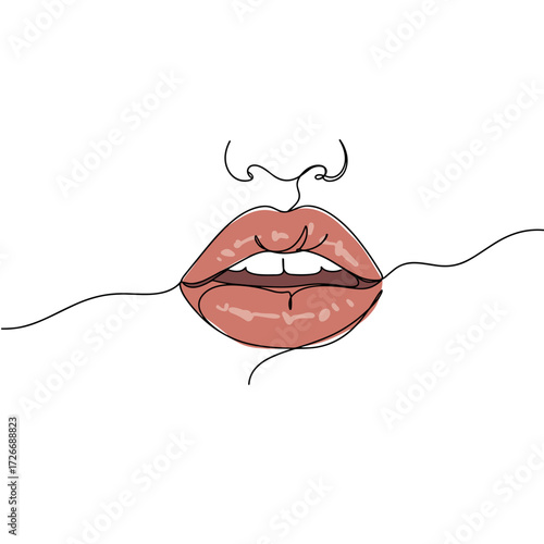 Outline of lips with subtle shading on a minimalist background  