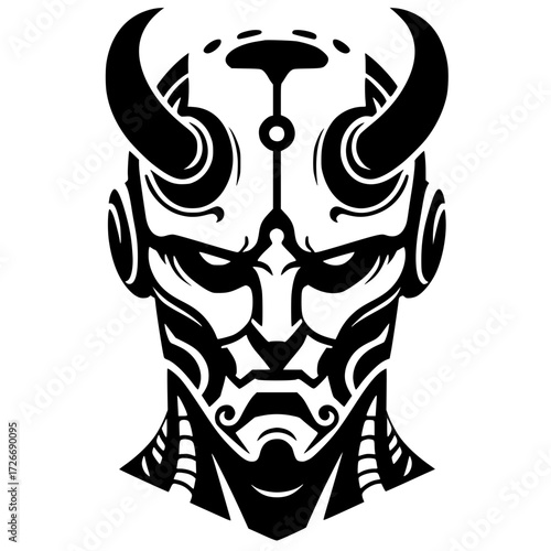 Silhouette portrait of angry devil robot