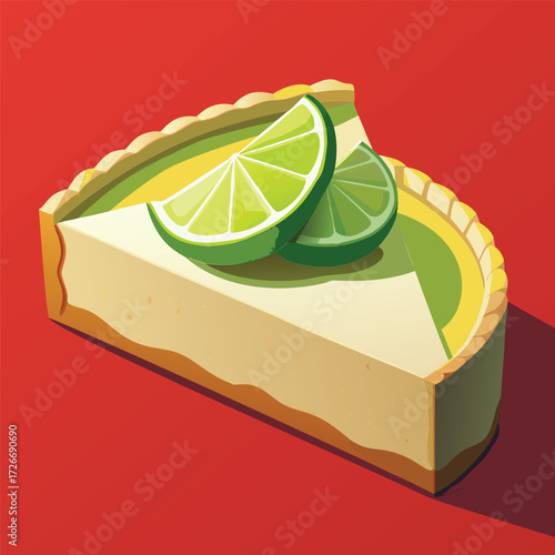 Lime cheesecake slice on a red background