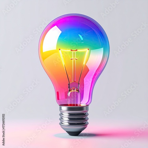 Colorful rainbow lightbulb on plain background