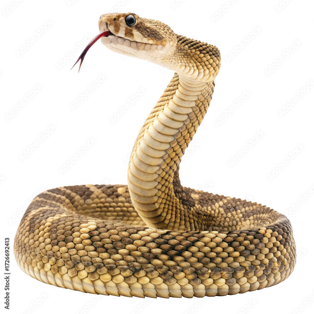 Fototapeta premium Rattlesnake coiled and ready to strike isolated on transparent background
