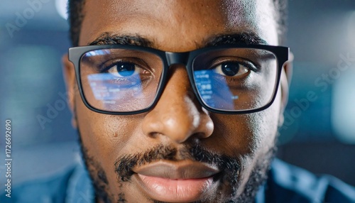 Wallpaper Mural Close-up of a male programmer's face with computer code clearly visible in his eyeglass lenses Torontodigital.ca