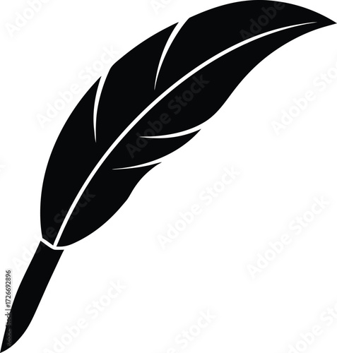 A single black feather quill pen with ink, a vector illustration for writing and literature