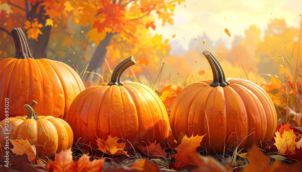 Naklejka premium Pumpkins in an autumnal landscape