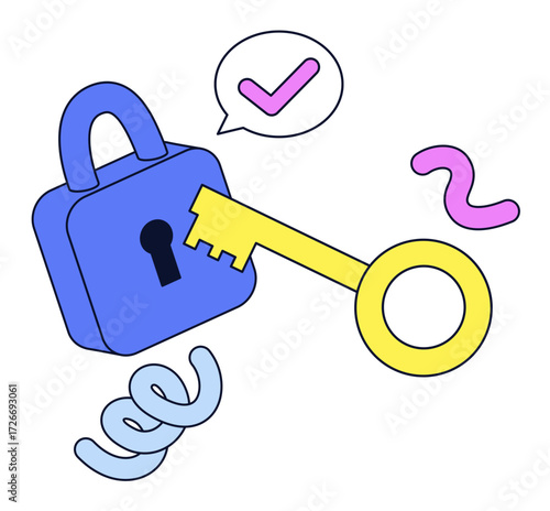 Lock and key with check mark, Data security and access control