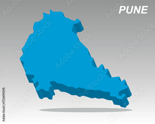 Modern 3D isometric vector map of Pune city in trendy blue gradient design. Perfect for business presentations, travel guides, and infographics featuring Pune